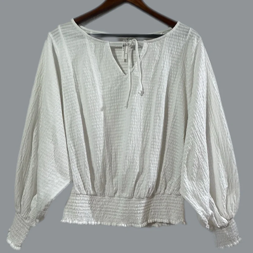 ANTHROPOLOGIE White Long Sleeve Rebecca Smocked Top - Picture 4 of 12